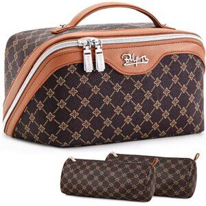 Travel Makeup Bag Set for Women 3 Pcs Large Cosmetic Organizer Vegan Leather